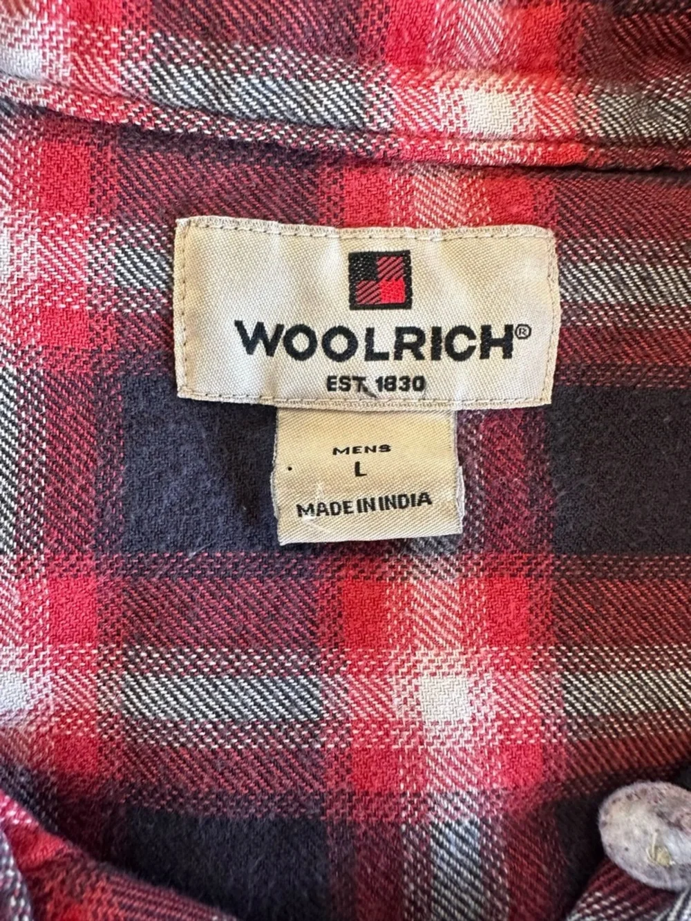 Woolrich Red and Black Plaid Button-Down Cotton Flannel Shirt Size Large